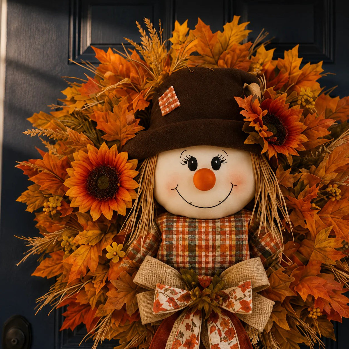 🍁 Holiday Celebration 50% OFF 🌻-🍂Lighted Scarecrow Fall Wreath for a Cozy, Welcoming Front Door Display ✨
