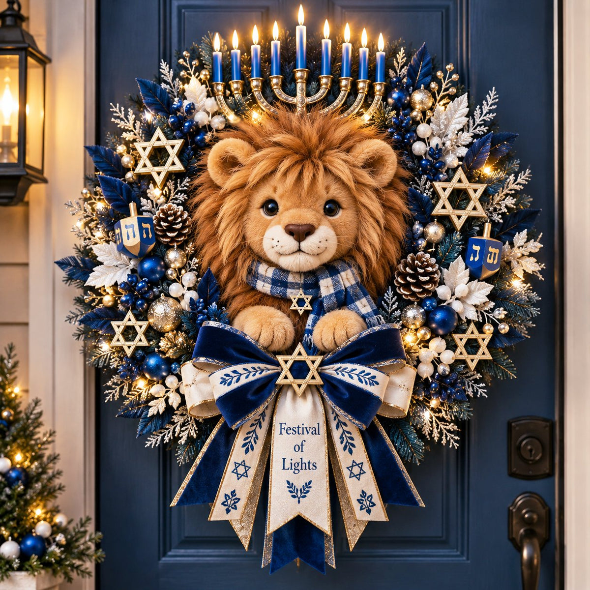 🎁Last day Promotion 🔥-🦁Lion of Judah Hanukkah Lighted Wreath for a Meaningful Festival of Lights Welcome 🕎