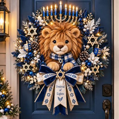 🎁Last day Promotion 🔥-🦁Lion of Judah Hanukkah Lighted Wreath for a Meaningful Festival of Lights Welcome 🕎