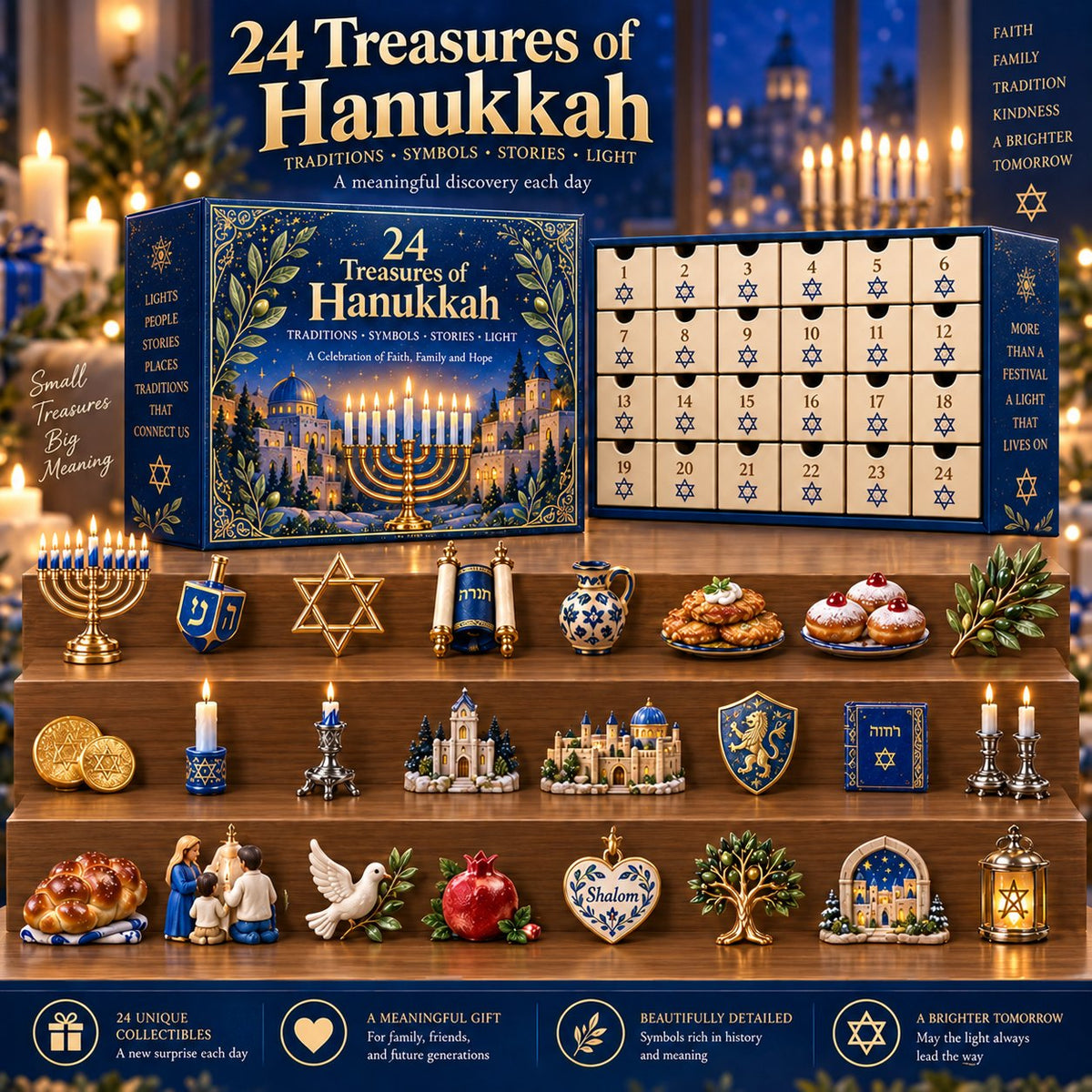 ⏰Last day Promotion 🔥-🕎 24 Treasures of Hanukkah Countdown Calendar for Meaningful Traditions, Symbols & Light ✨