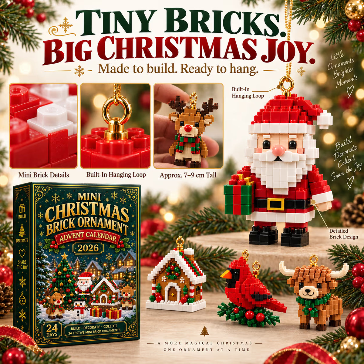 ⏳ Last Day 50% OFF🎁 – 🎄24-Day Christmas Brick Ornament Advent Calendar 🧱
