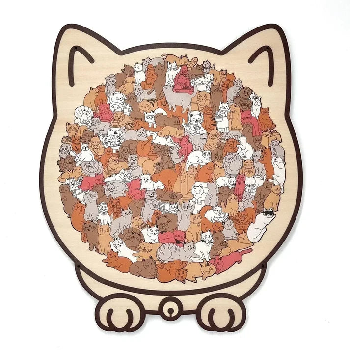 🎁135-Piece Morandi-Colored Cat Shaped Wooden Jigsaw Puzzle