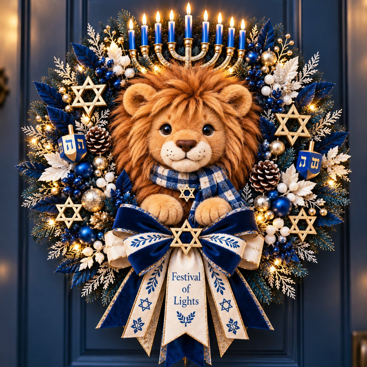 🎁Last day Promotion 🔥-🦁Lion of Judah Hanukkah Lighted Wreath for a Meaningful Festival of Lights Welcome 🕎