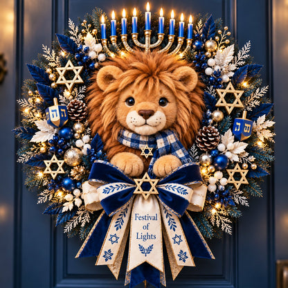 🎁Last day Promotion 🔥-🦁Lion of Judah Hanukkah Lighted Wreath for a Meaningful Festival of Lights Welcome 🕎
