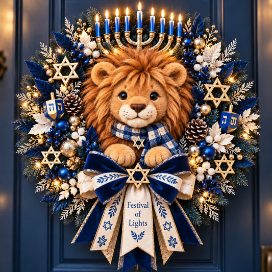 🎁Last day Promotion 🔥-🦁Lion of Judah Hanukkah Lighted Wreath for a Meaningful Festival of Lights Welcome 🕎