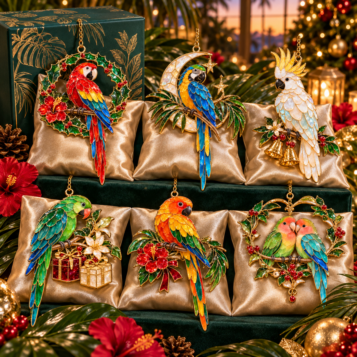 🦜 Holiday Celebration 50% OFF ✨-Colorful Tropical Parrot Christmas Ornaments Set of 6 🌴