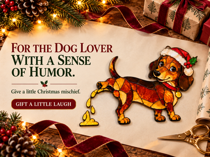 Dachshund Christmas decoration presented as a humorous gift for a dog lover