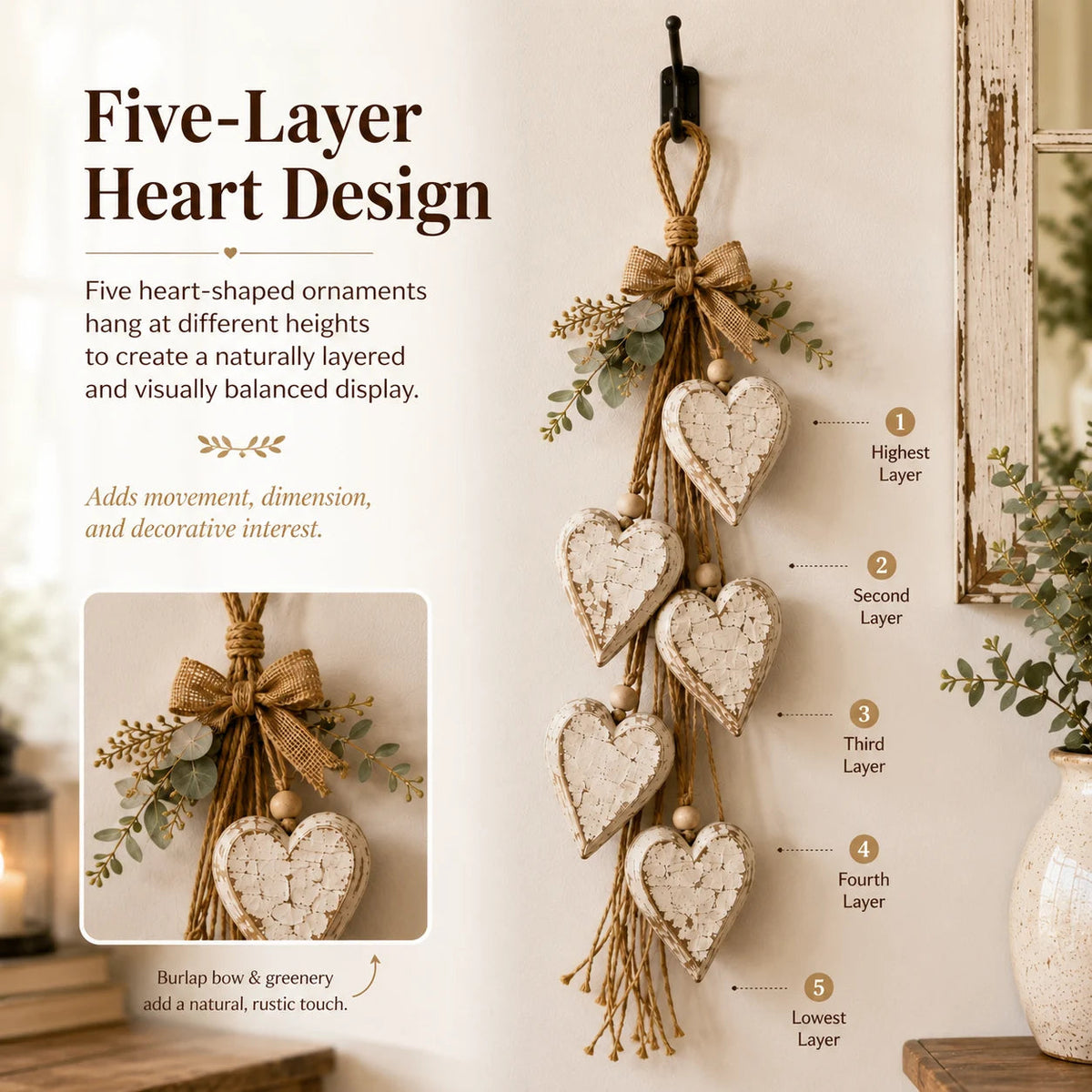 🔥 Holiday Celebration 50% OFF ✨-🤎 Hanging Heart Wall Decor