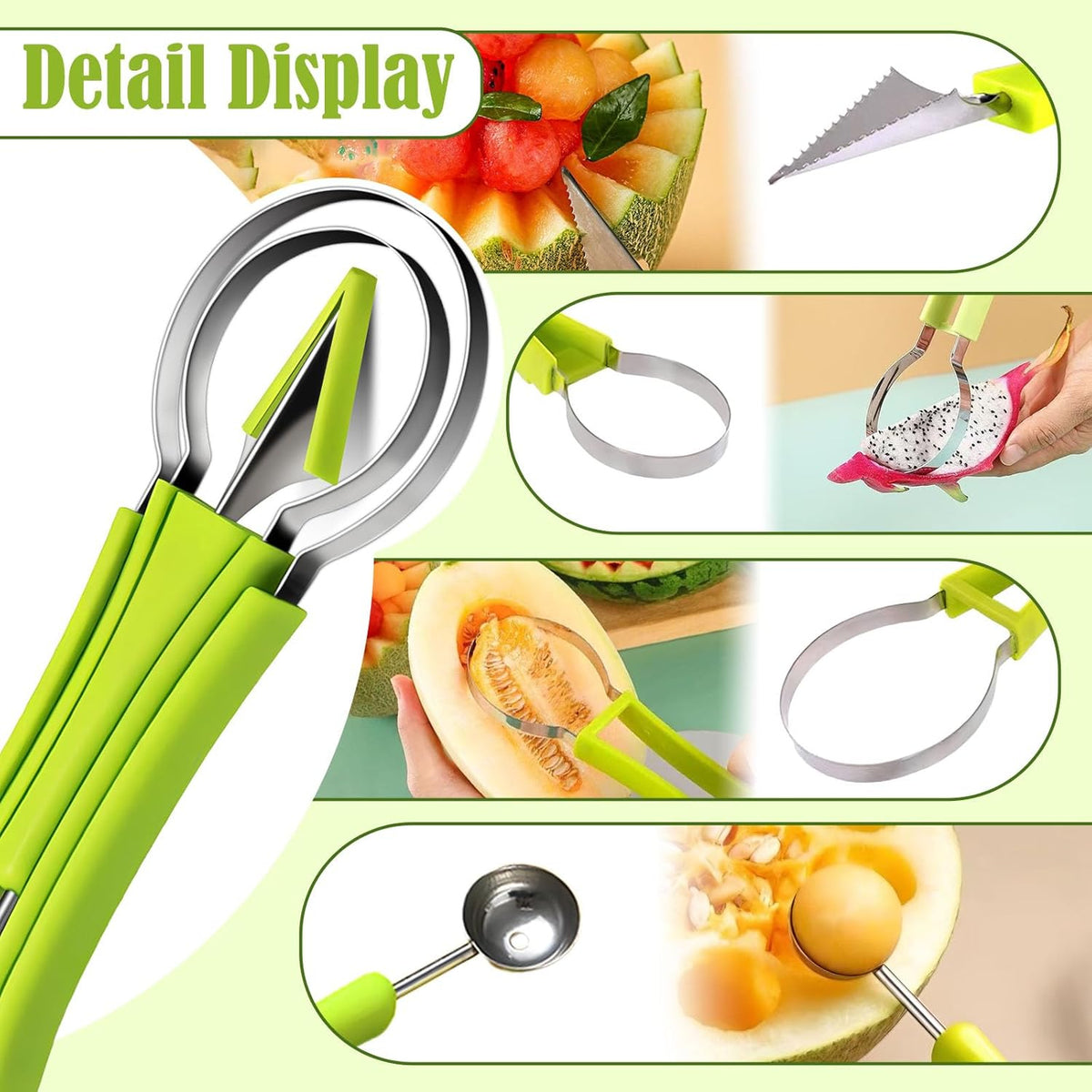 🔥 Last Day 50% OFF✨-🍉 4-in-1 Melon Baller Set for Easy Fruit Scooping, Cutting & Creative Carving 🍓