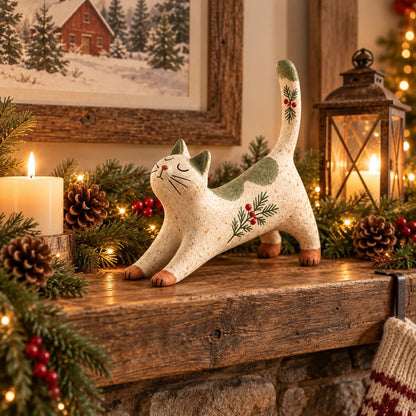 🐾 Holiday Celebration 50% OFF ✨-🐈 Woodland Christmas Cat Figurine for Cozy Holiday Decor 🏡