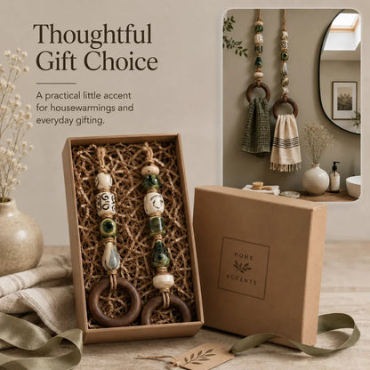 🏠Last day Promotion 🔥-🧺Beaded Towel Hanger with Wooden Ring for Stylish & Easy Bathroom Decor ✨
