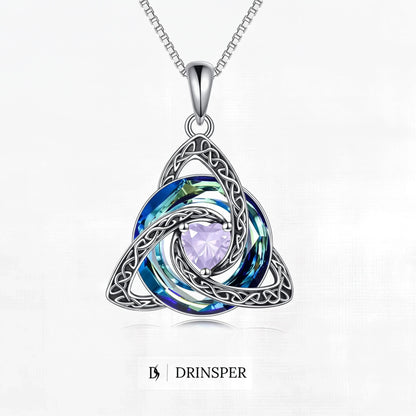 ✨ 50% OFF – Birthstone Celtic Trinity Knot Necklace – Silver-Plated Crystal Pendant Jewelry