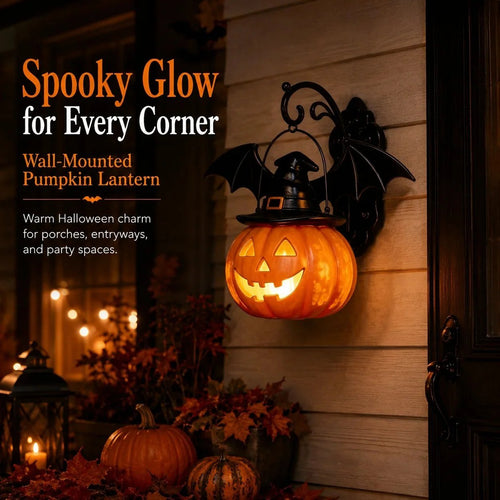 🎃Last Day 50% OFF✨-🦇Bat Hat Pumpkin Wall Lamp for Spooky, Cozy & Festive Home Decor 👻