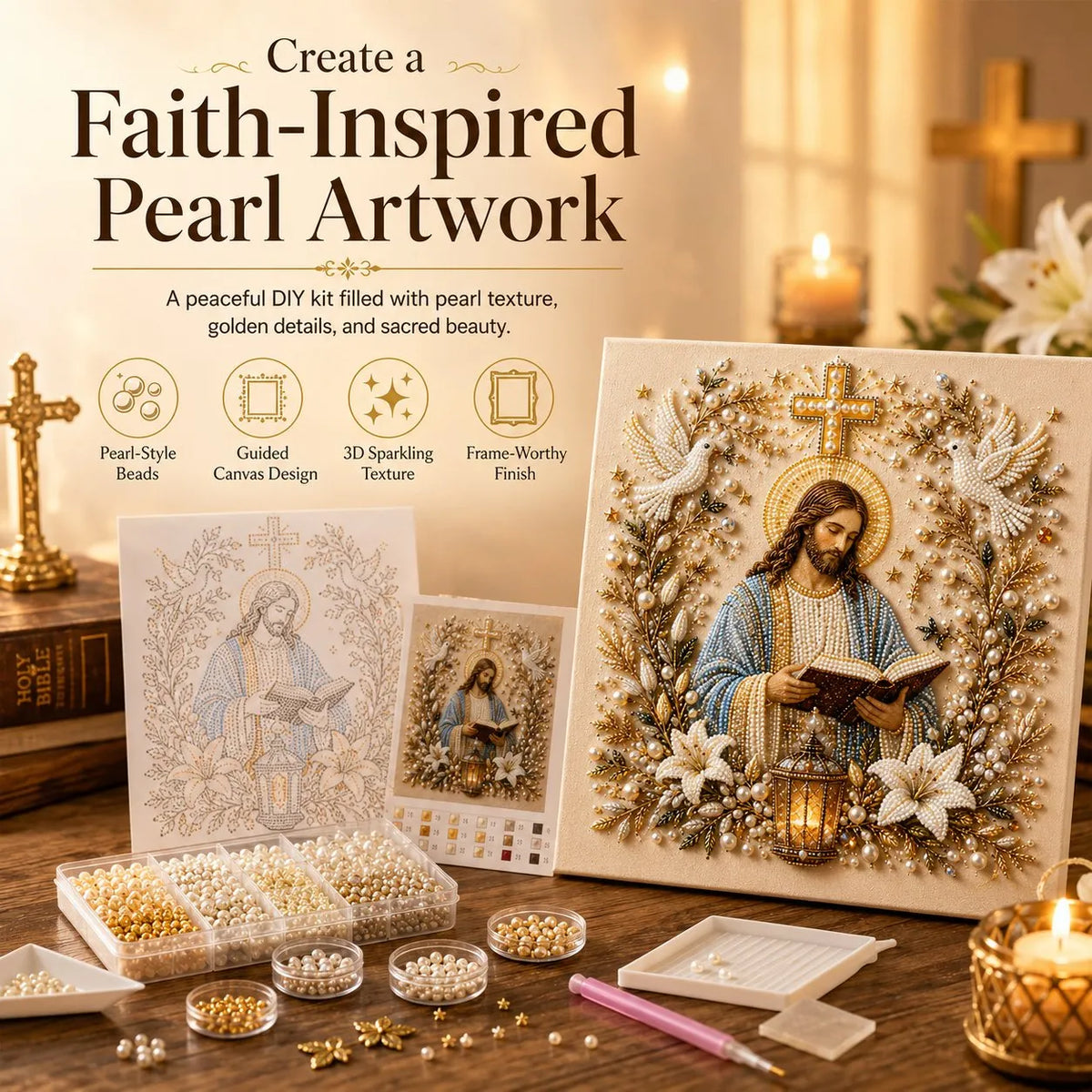 🔥 Last Day 75% OFF – ✝️DIY Jesus Pearl Art Kit – Faith-Inspired 3D Beaded Christian Wall Artwork