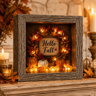 ⏰Last day Promotion 🔥-✨ DIY Halloween Shadow Box Kit with Warm LED Glow for Cozy Fall Decor 🎃