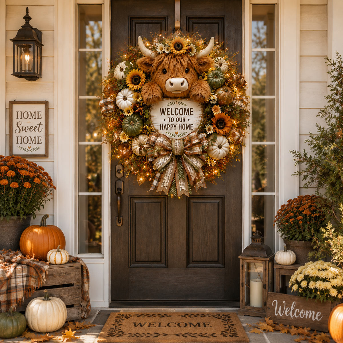🔥 Last Day 50% OFF✨-🐮Highland Cow Welcome Wreath for Cozy Farmhouse Entryway Decor & Charming Seasonal Home Style 🌾