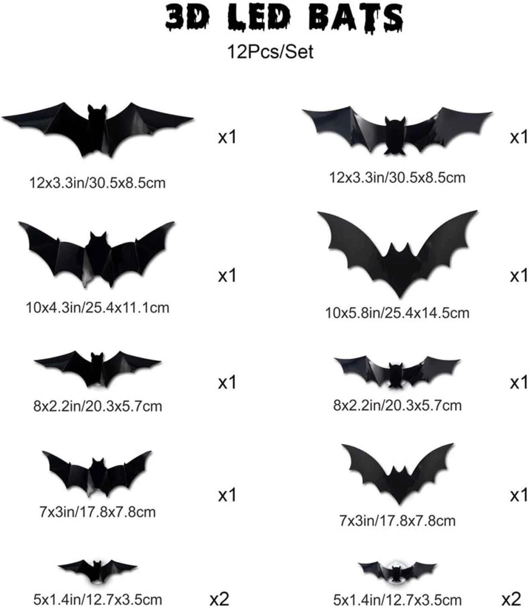 🦇 3D LED Flying Bats Halloween Wall Decor | 12-60PCS Realistic Bat Stickers with Lights