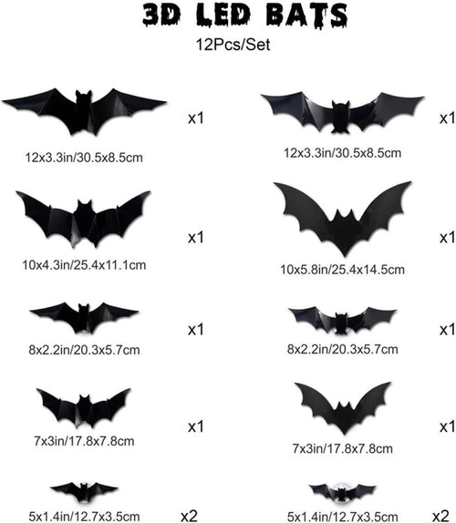 🦇 3D LED Flying Bats Halloween Wall Decor | 12-60PCS Realistic Bat Stickers with Lights