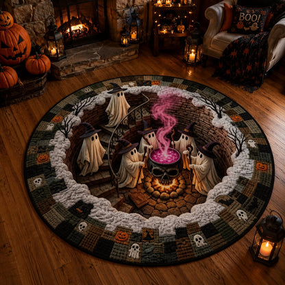 🎃👻 3D Haunted Staircase Round Rug Spooky Halloween Optical Illusion Floor Decor