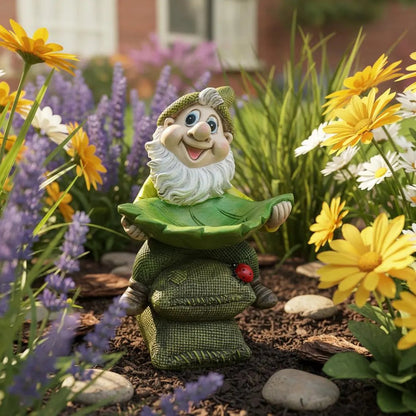 Birdie Butler Gnome — Whimsical Leaf Feeder Garden Statue