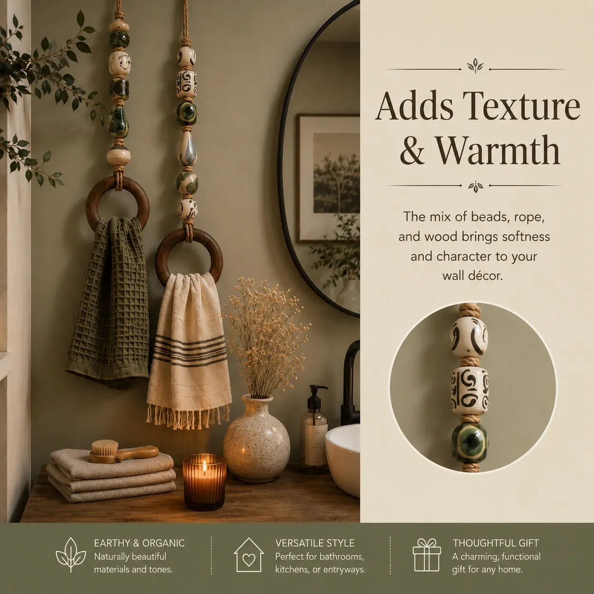 🏠Last day Promotion 🔥-🧺Beaded Towel Hanger with Wooden Ring for Stylish & Easy Bathroom Decor ✨