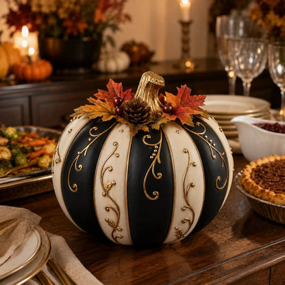 🔥 Last Day 50% OFF✨-Lighted Black & Ivory Pumpkin Decor with Remote