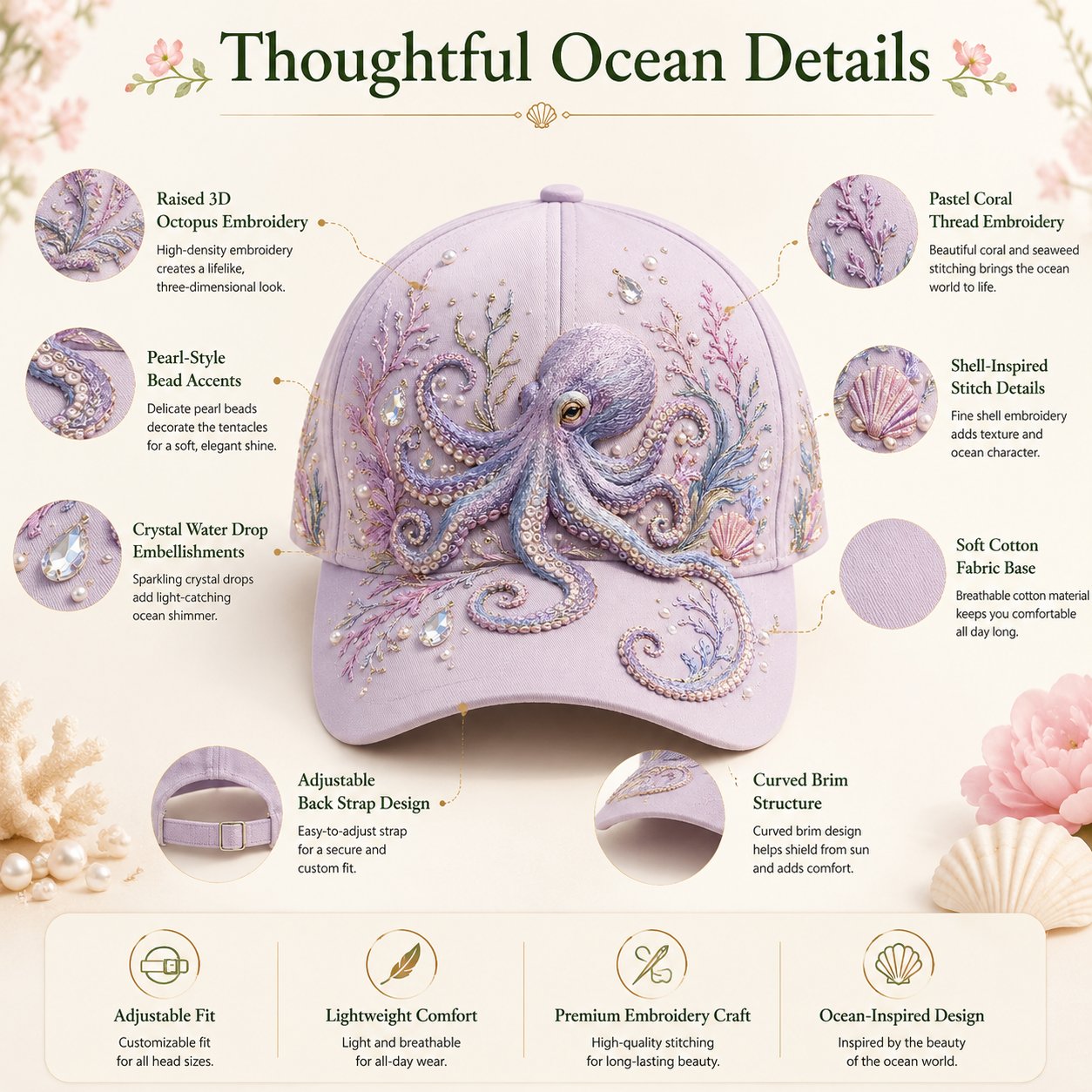 🔥Last Day 50% OFF-🌊 3D Ocean Creatures Embroidery Cap