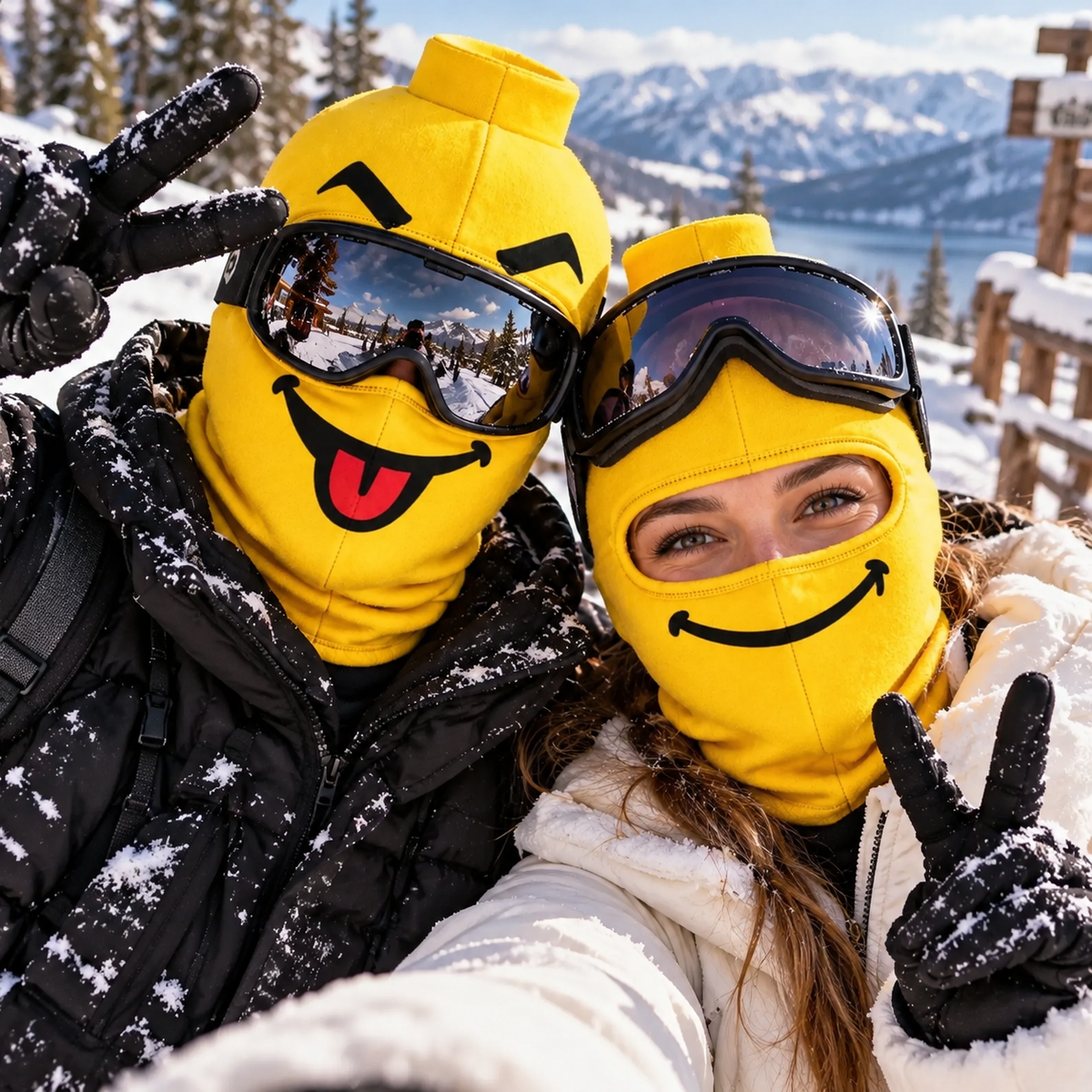 😂Fun Yellow Ski Mask — 4 Wacky Expressions 🎿