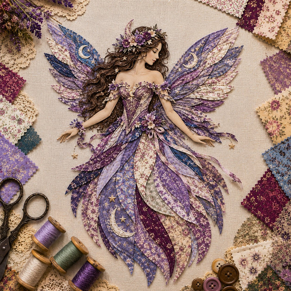 ⏰Last day Promotion 🔥-🧚Premium Fairy Patchwork DIY Kit for Whimsical Layered Fabric Art & Magical Floral Wall Decor 🌸