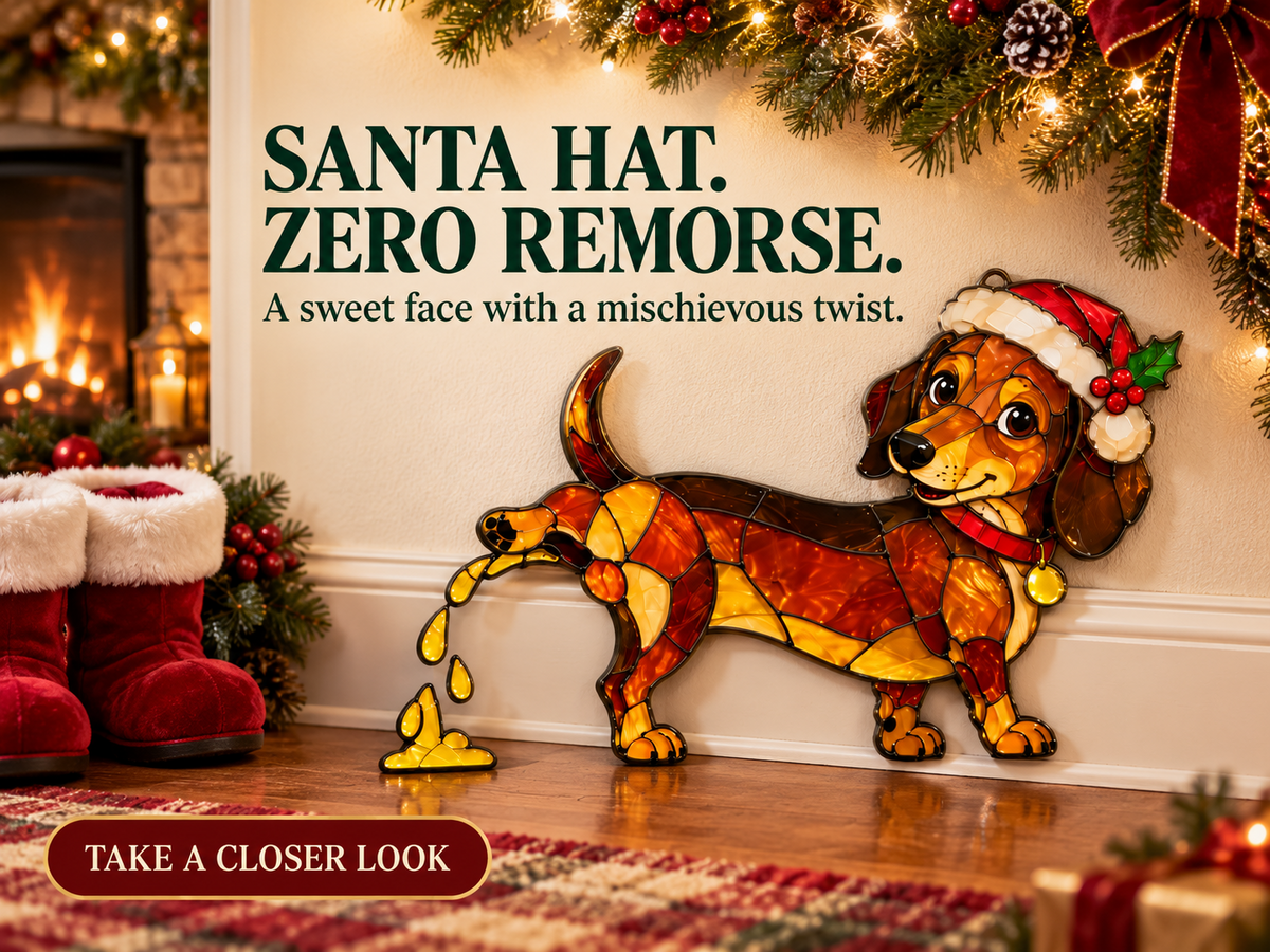Funny Peeing Dachshund Christmas Decoration -Stained Glass-Style Sausage Dog Yard Art & Baseboard Decor