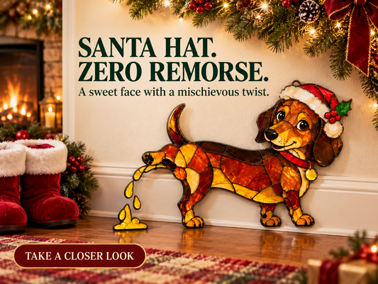Funny Peeing Dachshund Christmas Decoration -Stained Glass-Style Sausage Dog Yard Art & Baseboard Decor