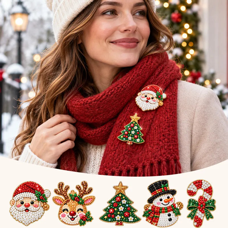 ⏰Last day Promotion 🔥-🎄DIY Christmas Diamond Brooch Kit with 6 Festive Designs 🎁