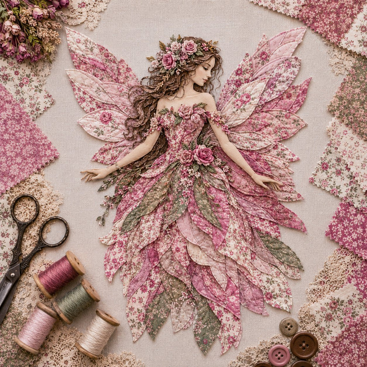 ⏰Last day Promotion 🔥-🧚Premium Fairy Patchwork DIY Kit for Whimsical Layered Fabric Art & Magical Floral Wall Decor 🌸