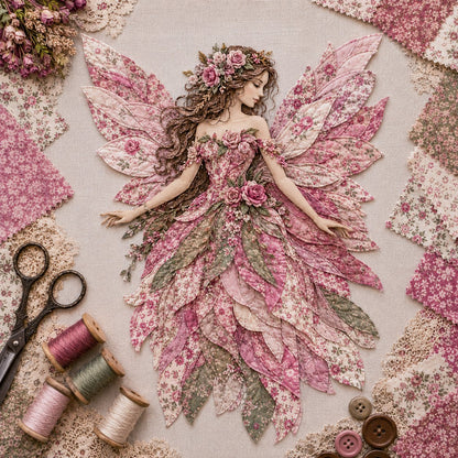 ⏰Last day Promotion 🔥-🧚Premium Fairy Patchwork DIY Kit for Whimsical Layered Fabric Art & Magical Floral Wall Decor 🌸