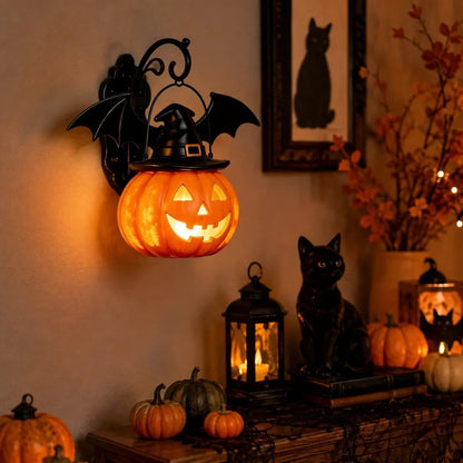 🎃Last Day 50% OFF✨-🦇Bat Hat Pumpkin Wall Lamp for Spooky, Cozy & Festive Home Decor 👻