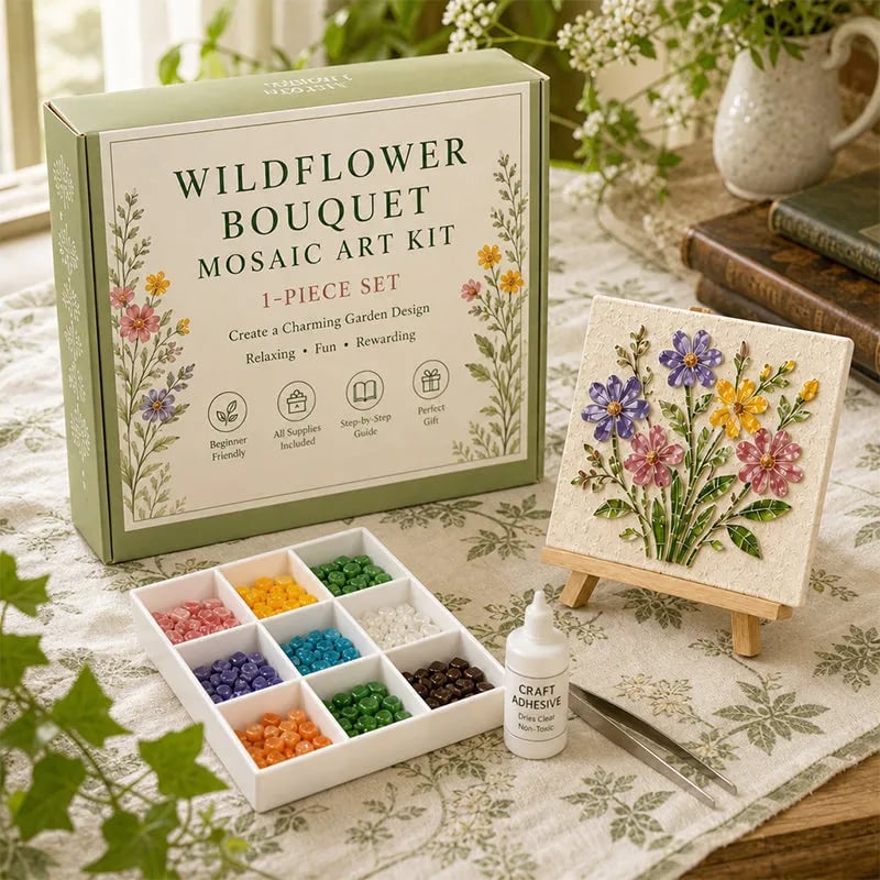 🌿Watering Can Mosaic Art Kit | Beginner-Friendly Floral DIY Craft with Vibrant Mosaic Beads & Sturdy Display Base✨