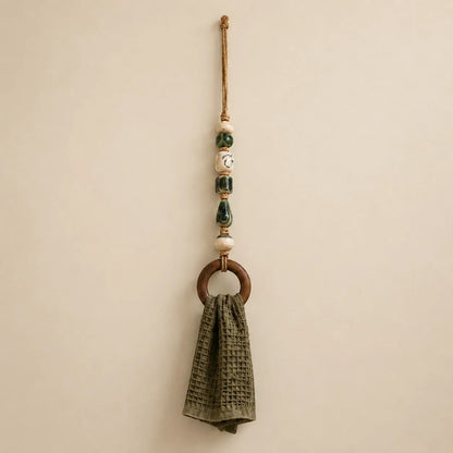 🏠Last day Promotion 🔥-🧺Beaded Towel Hanger with Wooden Ring for Stylish & Easy Bathroom Decor ✨