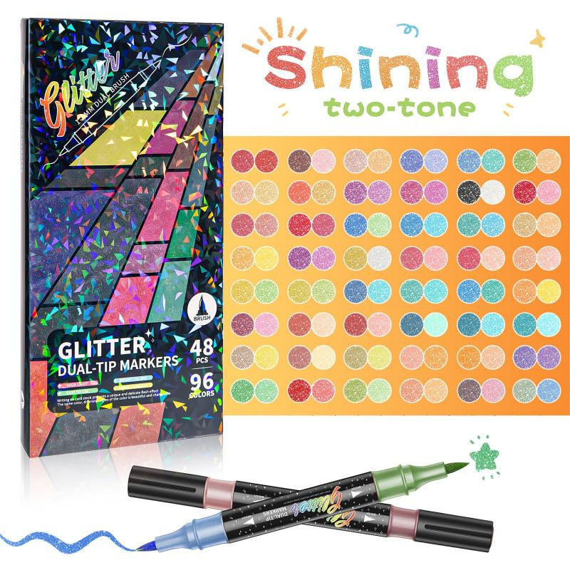 ⏰Last day Promotion 🔥-🎨 24/48/72/96 Color Glitter Markers for Endless Creative Fun ✨
