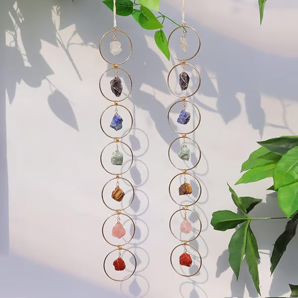 ✨ Raw Crystal 7 Chakra Gemstone Wall Decor – Natural Healing Crystal Hanging