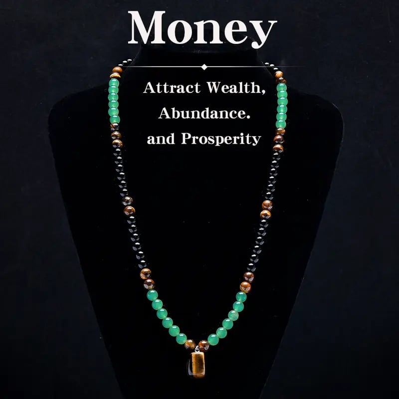 ✨ Crystal Money Attraction Necklace with Green Aventurine & Tiger Eye Pendant 💚