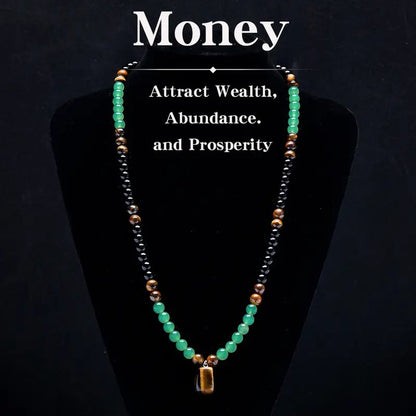 ✨ Crystal Money Attraction Necklace with Green Aventurine & Tiger Eye Pendant 💚