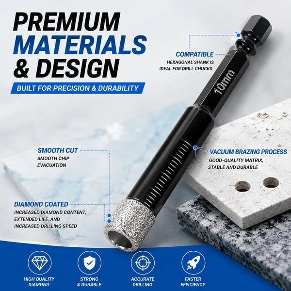⏰Last day Promotion 🔥-🔧 6PCS Diamond Drill Bit Set for Clean & Precise Tile, Glass & Granite Drilling 💎