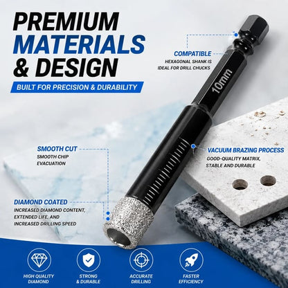 ⏰Last day Promotion 🔥-🔧 6PCS Diamond Drill Bit Set for Clean & Precise Tile, Glass & Granite Drilling 💎