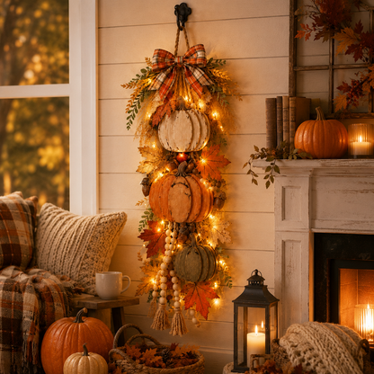 🎃🍂 Rustic Wooden Pumpkin Door Hanging ✨ Fall Front Door Decor with Warm LED Lights 🏡