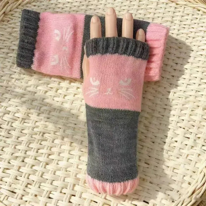 🐱 Cute Cat Knitted Fingerless Gloves Warm Touchscreen Winter Gloves for Women