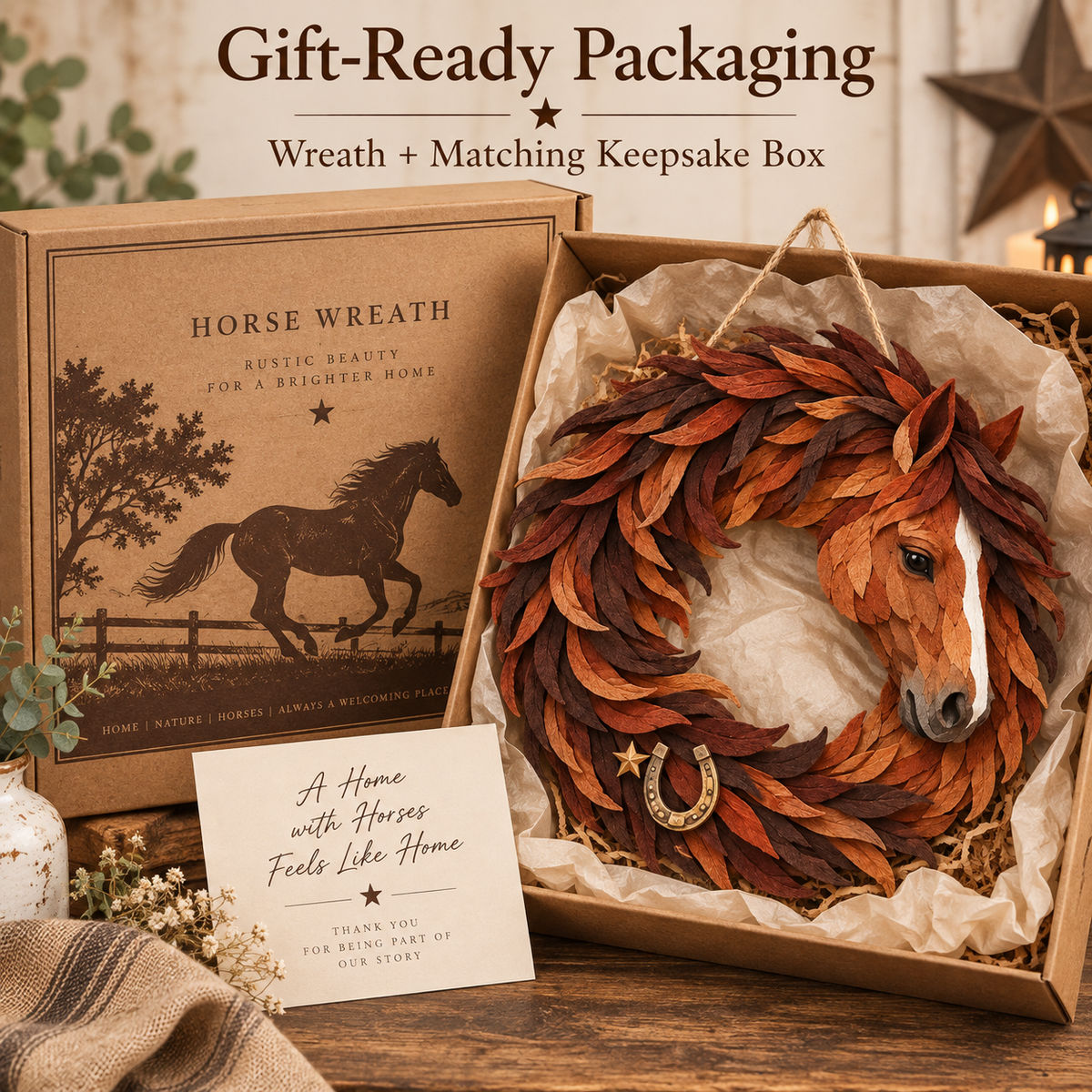 🔥 Last Day 50% OFF✨-🐴Rustic Horse Wreath for Charming Farmhouse Door Decor & Western Home Style 🤎