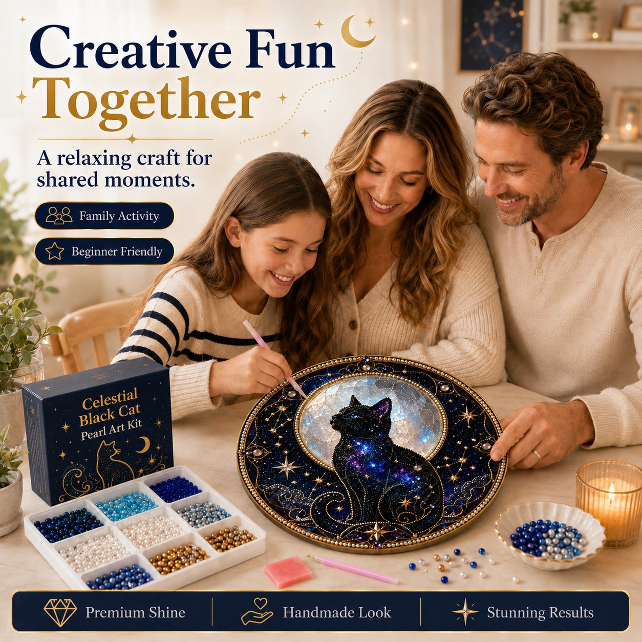 🌙🐈‍⬛ LAST DAY 49% OFF – ✨ Premium 3D Pearl Celestial Black Cat Window Hanging Kit | Luxury Flocked Canvas with Scratch-Resistant Non-Fading Pearl Beads DIY Handmade Moonlight Suncatcher Decor 🔮💎