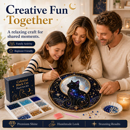 🌙🐈‍⬛ LAST DAY 49% OFF – ✨ Premium 3D Pearl Celestial Black Cat Window Hanging Kit | Luxury Flocked Canvas with Scratch-Resistant Non-Fading Pearl Beads DIY Handmade Moonlight Suncatcher Decor 🔮💎