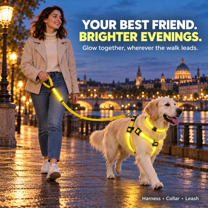 🐕 Rechargeable LED Dog Walking Kit ✨ Light-Up Harness, Collar & Leash for Safer Night Walks