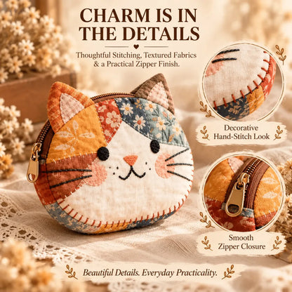 ✨ Handmade Inspired Floral Patchwork Cat Coin Pouch